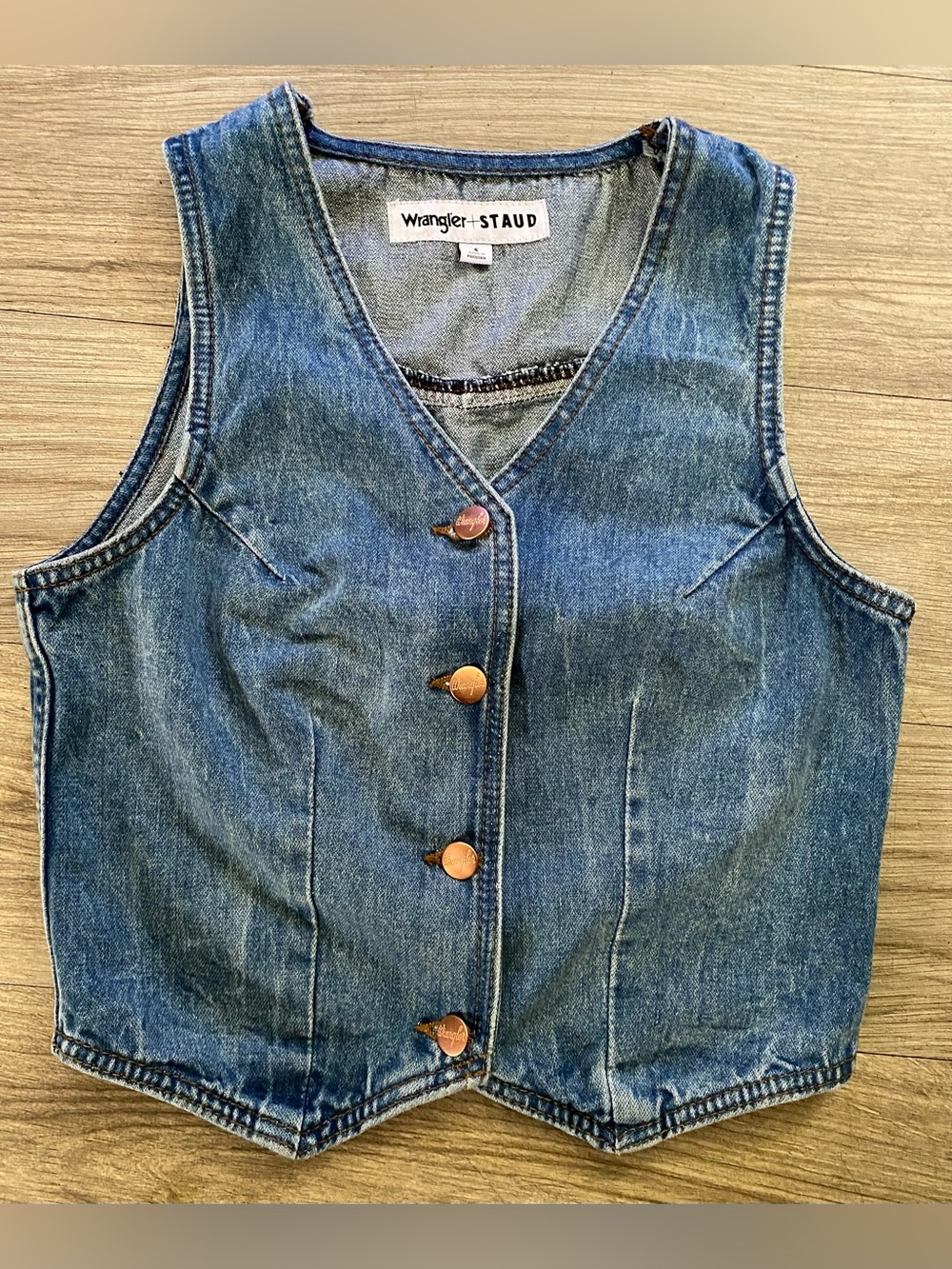 Wrangler x STAUD Women's Blue Denim Button-Front Vest